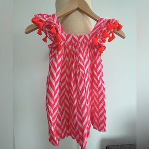 Nellystella Hot Pink Chevron Dress with Orange Tassles - Toddler Size 4 JCrew